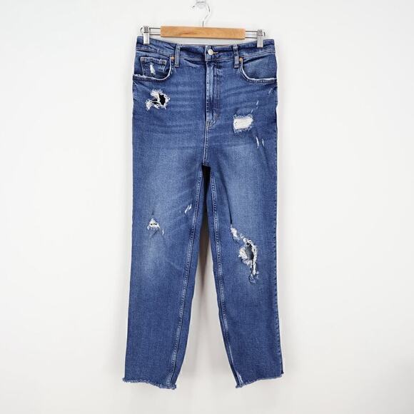 Free People We The Free Slim Straight Distressed Raw Hem Denim Jeans Size 30 - Picture 1 of 7